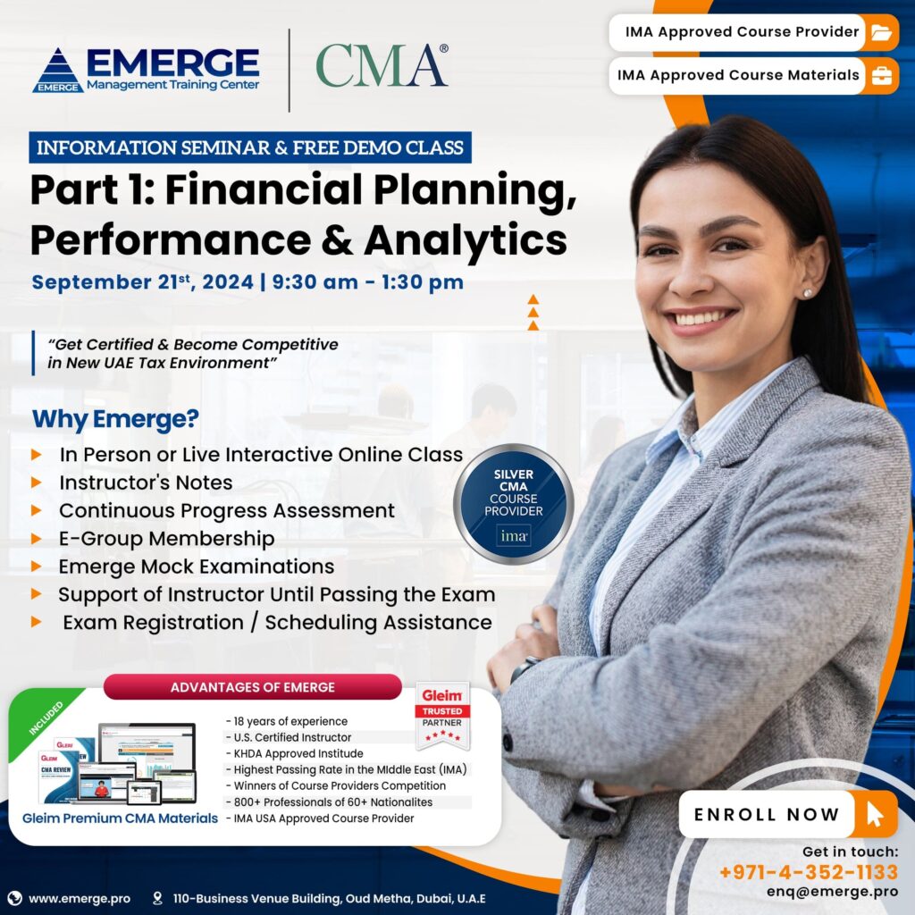 CMA Part 1 Financial Planning, Performance & Analytics, Dubai, UAE