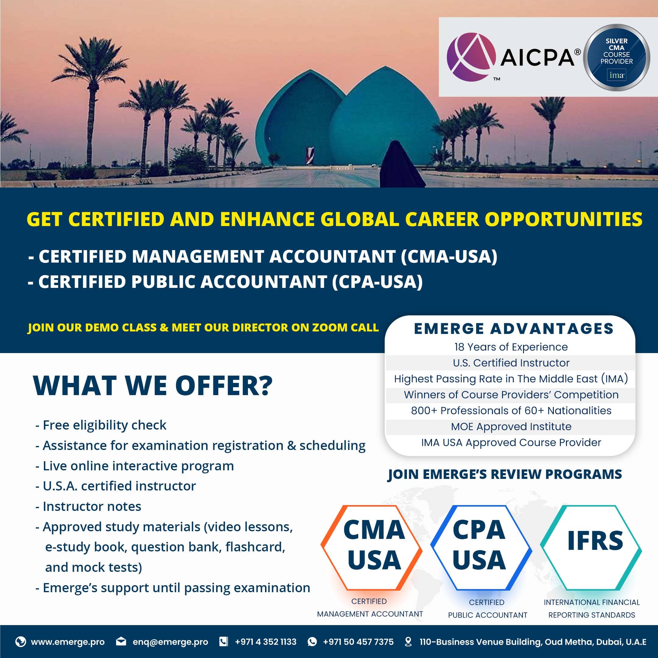 Emerge Management Training Center offers CMA, CPA and IFRS Certifications in Iraq,