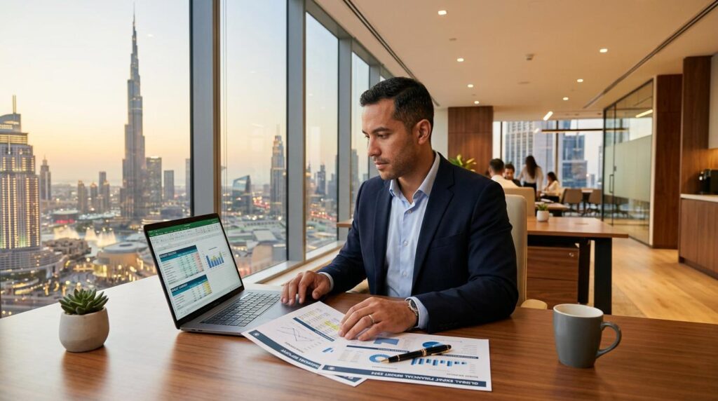 Working accountant preparing for CMA USA certification in Dubai